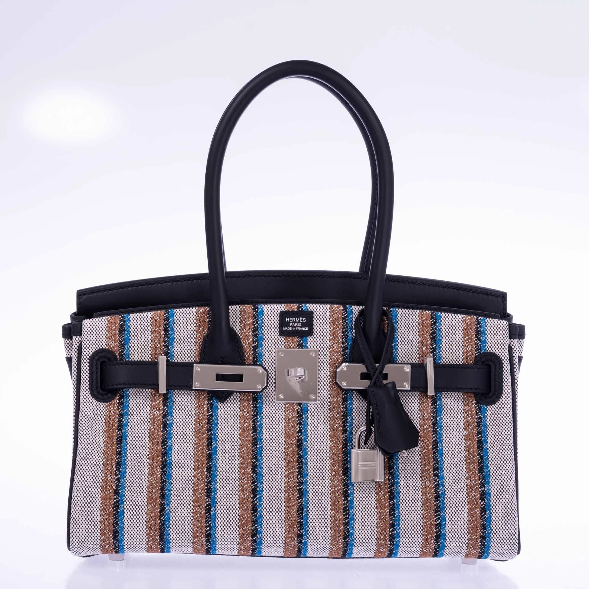 Herms Birkin Shoulder Light 29 in Black Evercolor and Embroidered Toile Palladium Hardware