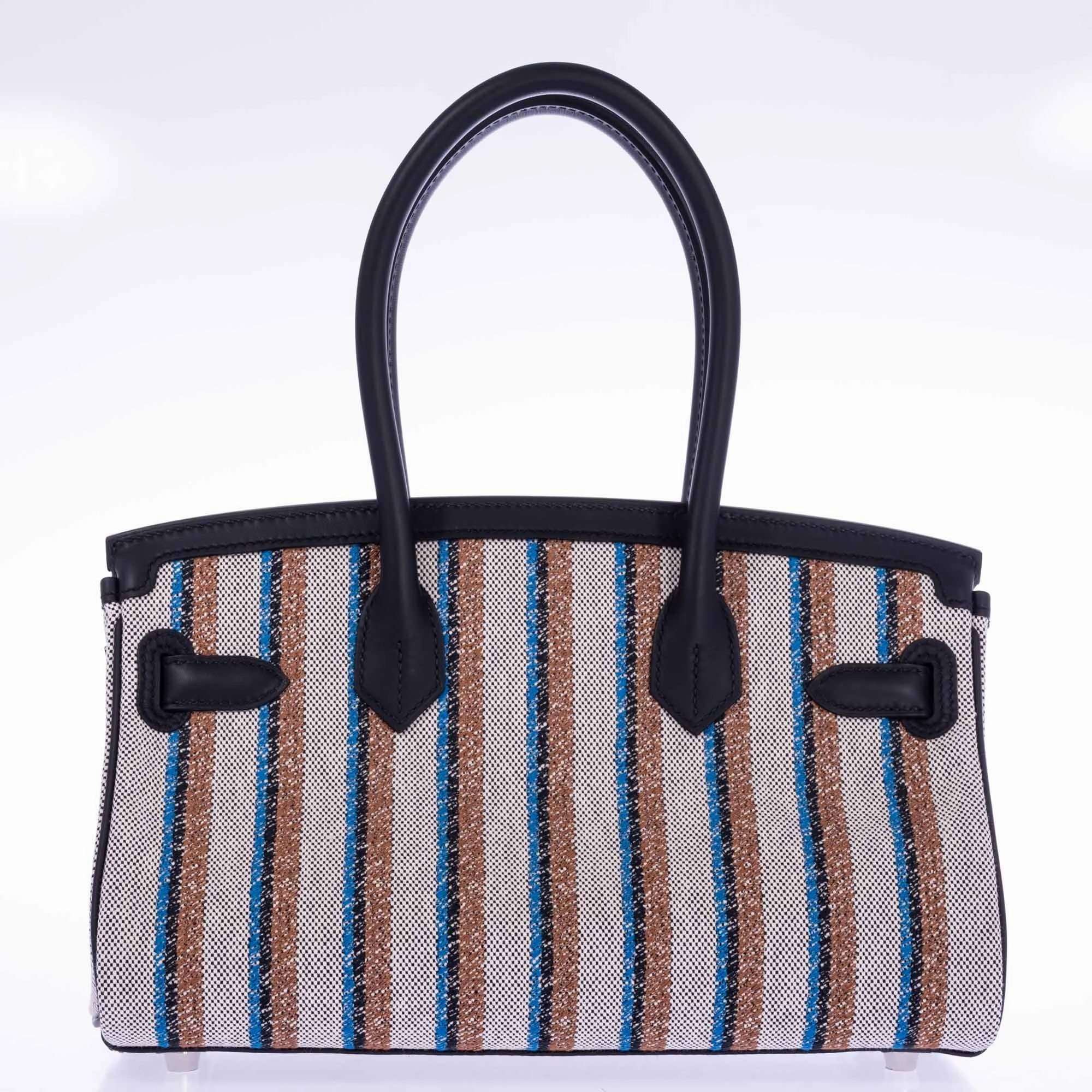Herms Birkin Shoulder Light 29 in Black Evercolor and Embroidered Toile Palladium Hardware