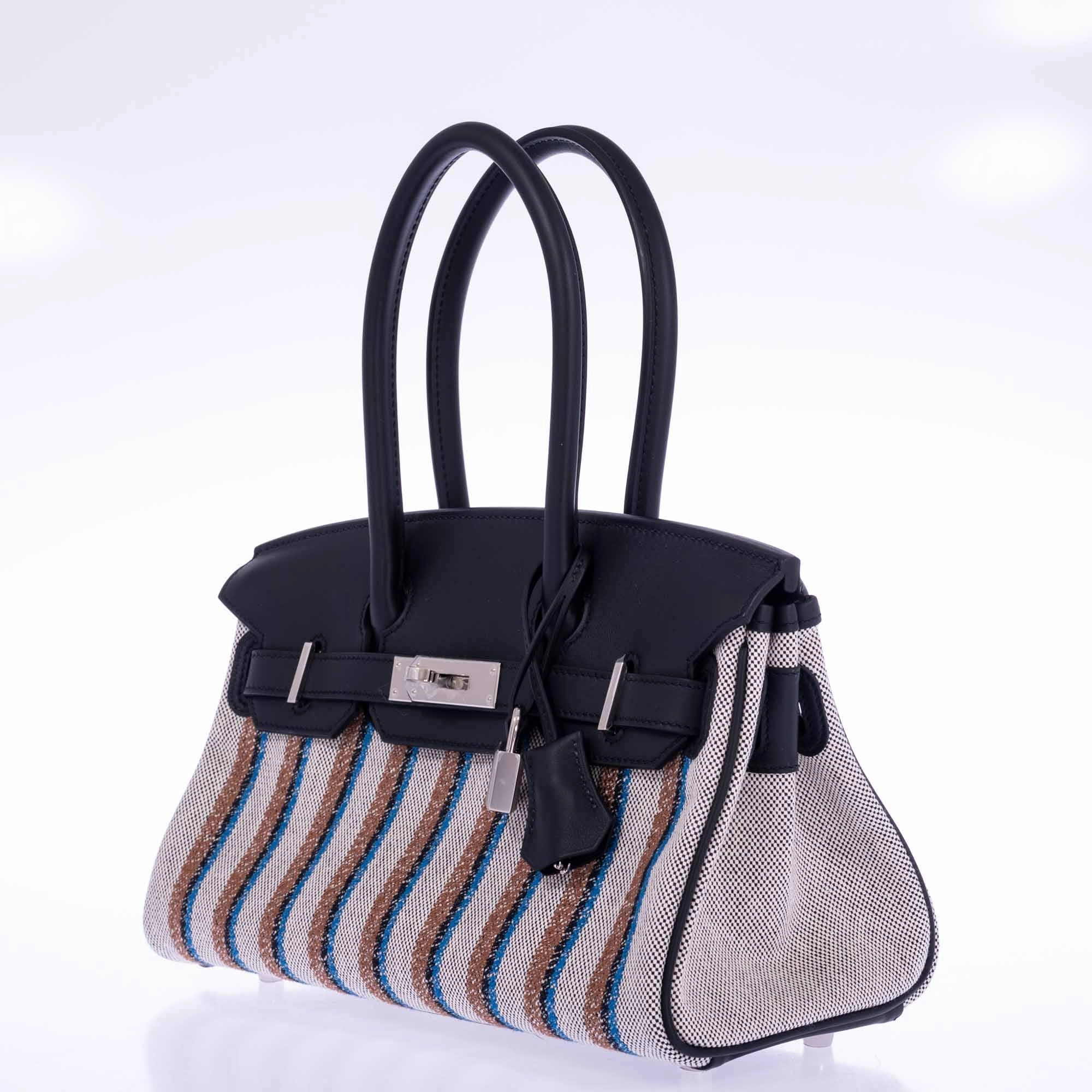 Herms Birkin Shoulder Light 29 in Black Evercolor and Embroidered Toile Palladium Hardware