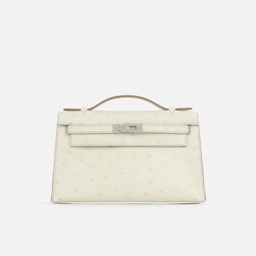 Herms Kelly Pochette Beton Ostrich PHW (NWT)