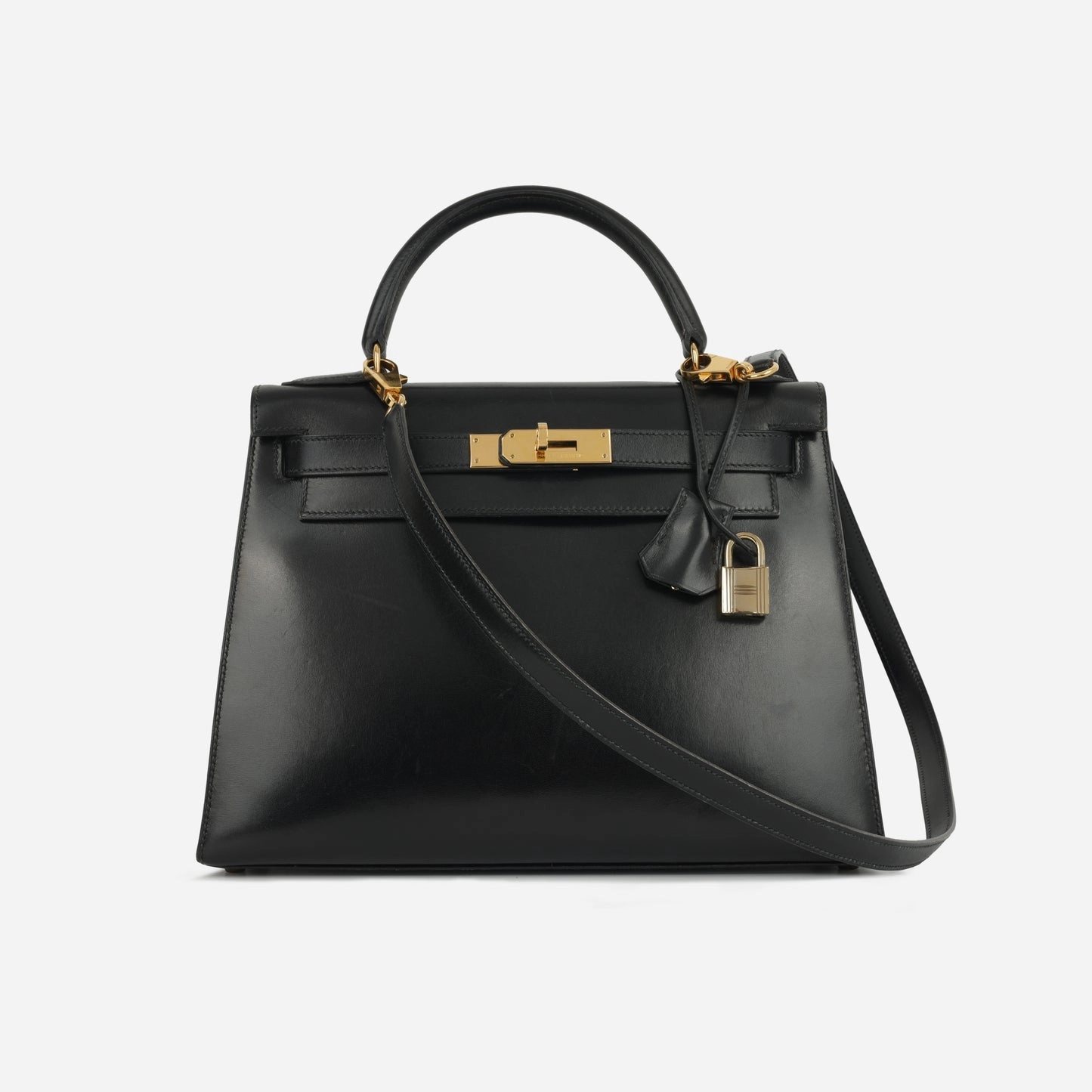 Herms Vintage Kelly 28 Noir Box Calf GHW