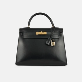 Herms Vintage Kelly 28 Noir Box Calf GHW