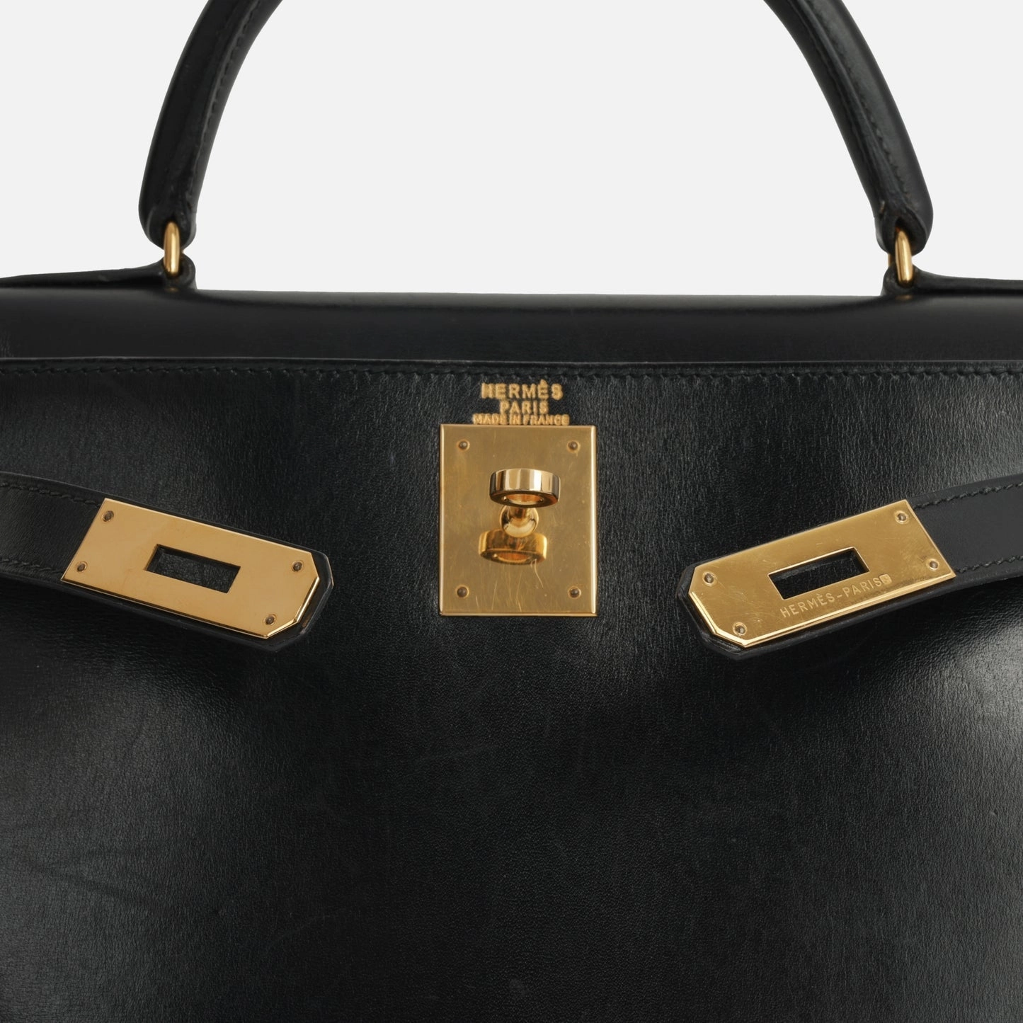 Herms Vintage Kelly 28 Noir Box Calf GHW