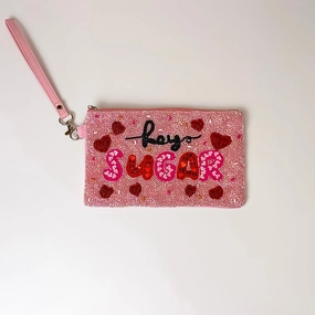 Hey Sugar Pink Seed Bead Wristlet Coin Purse