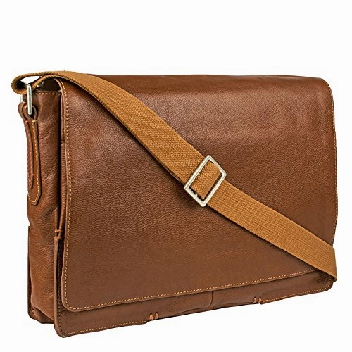 Hidesign Fred Leather Business Laptop Messenger Cross Body Bag, Tan