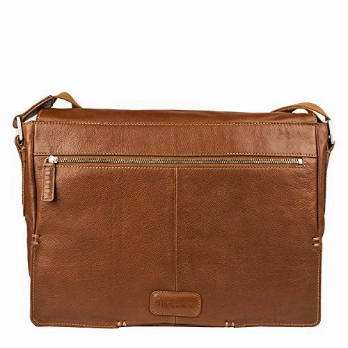 Hidesign Fred Leather Business Laptop Messenger Cross Body Bag, Tan