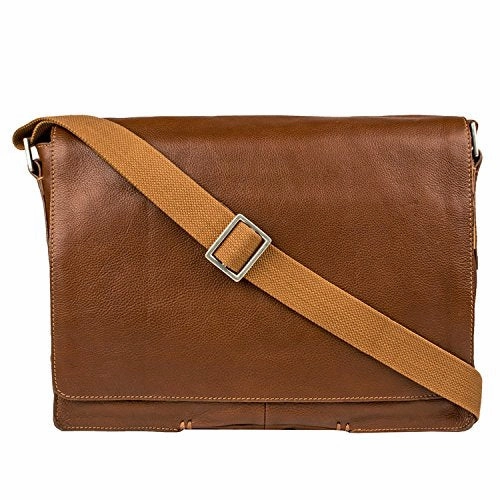 Hidesign Fred Leather Business Laptop Messenger Cross Body Bag, Tan