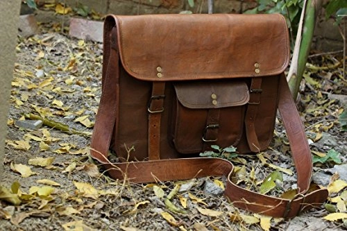 HLC Leather Unisex Real Leather Messenger Bag for Laptop Briefcase Satchel 