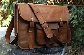 HLC Leather Unisex Real Leather Messenger Bag for Laptop Briefcase Satchel 