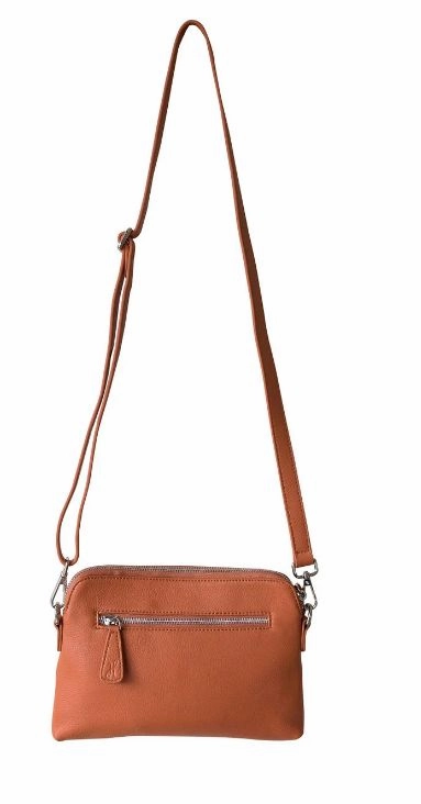 HOOPLA LEATHER MINI CROSSBODY SLOUCH/CLUTCH OCHRE BROWN