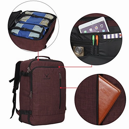 Hynes Eagle 38L Flight Approved Weekender Carry on Backpack Brown