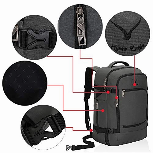Hynes Eagle Travel Backpack 40L Flight Approved Carry on Backpack, Grey with 3PCS Packing Cubes 2018