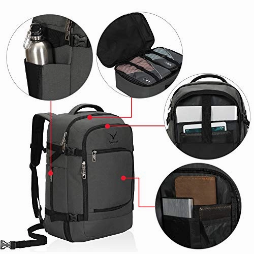 Hynes Eagle Travel Backpack 40L Flight Approved Carry on Backpack, Grey with 3PCS Packing Cubes 2018