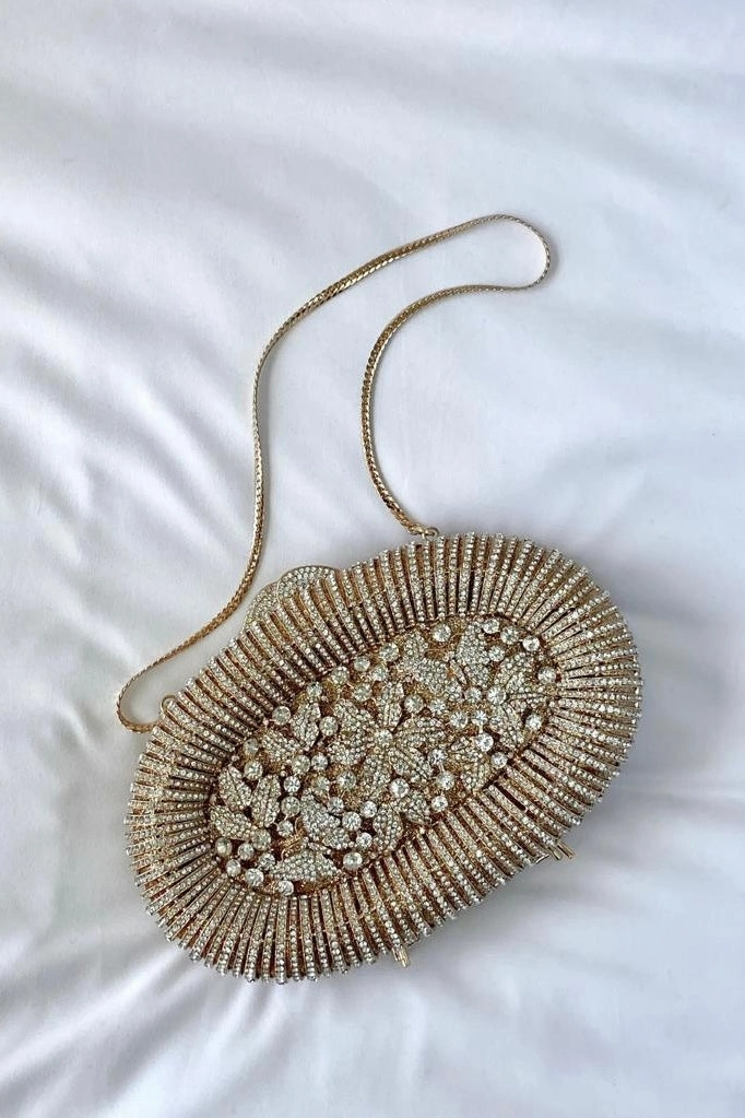 INStyle Crystal Embellished Oval Floral Clutch
