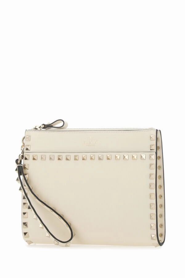 Ivory leather Rockstud Clutch