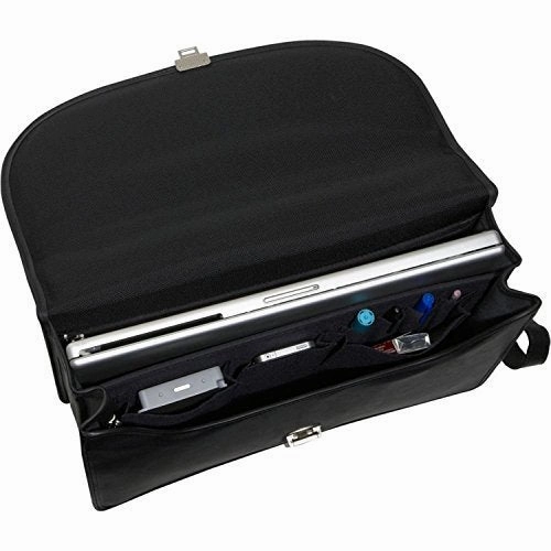 Jack Georges [Personalized Initials Embossing] Platinum Double Gusset Flap Over Leather Briefcase in Black