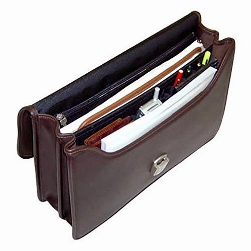Jack Georges [Personalized Initials Embossing] Platinum Double Gusset Flap Over Leather Briefcase in Black