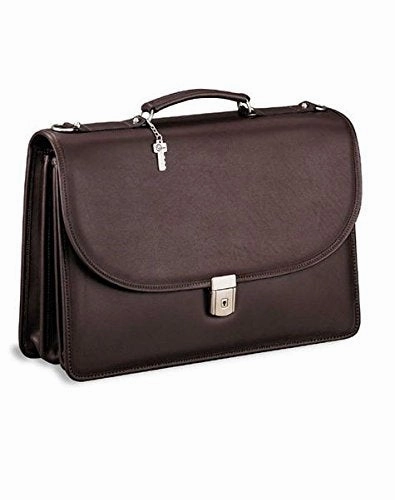 Jack Georges [Personalized Initials Embossing] Platinum Triple Gusset Flap Over Leather Briefcase in Brown