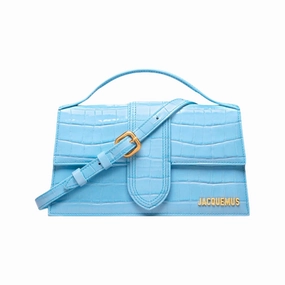 Jacquemus Le Grand Bambino Crossbody Flap Bag Croco Embossed Gradient Blue