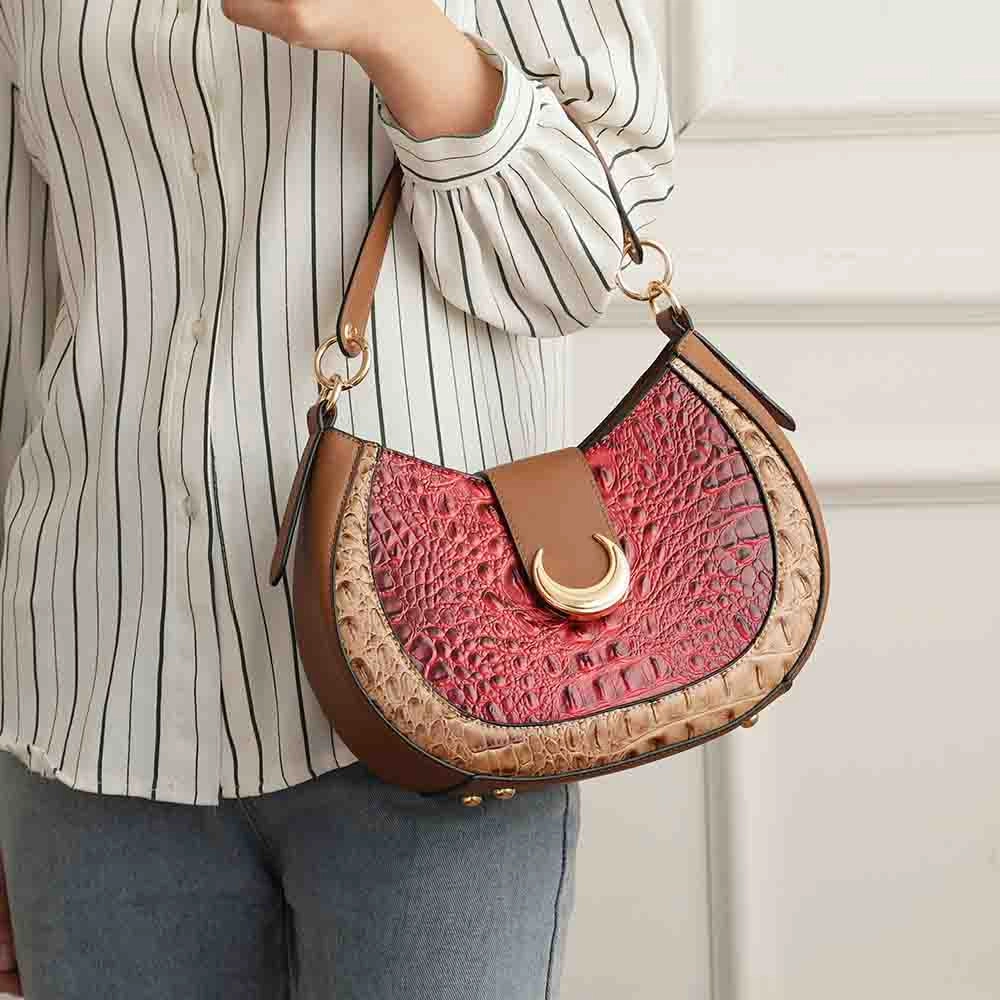 Jain Luxe Croc-Embossed Shoulder Bag Spacious and Timeless