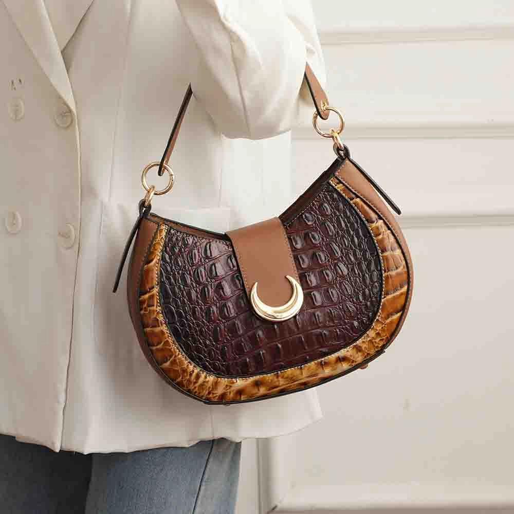 Jain Luxe Croc-Embossed Shoulder Bag Spacious and Timeless