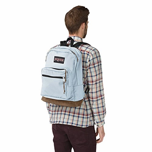 JanSport Right Pack Backpack - School, Travel, Work, or Laptop Bookbag with Leather Bottom, Palest Blue