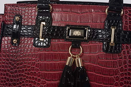 JKM and Company THE WESTLAKE Burgundy Red & Black Alligator Compatible With Computer iPad, Laptop Tablet Rolling Tote Bag Briefcase Carryall Bag
