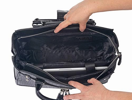 JKM and Company Timeless Black Alligator Crocodile Rolling Compatible with Computer iPad Tablet or Laptop Tote Carryall Bag (15.6" inch)
