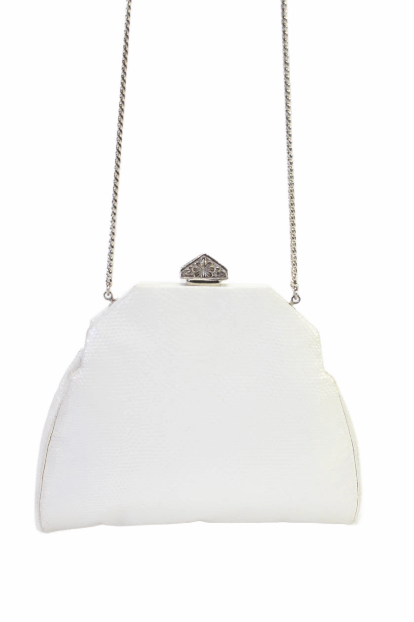 Judith Leiber Womens Leather Silver Tone Crossbody Shoulder Handbag White