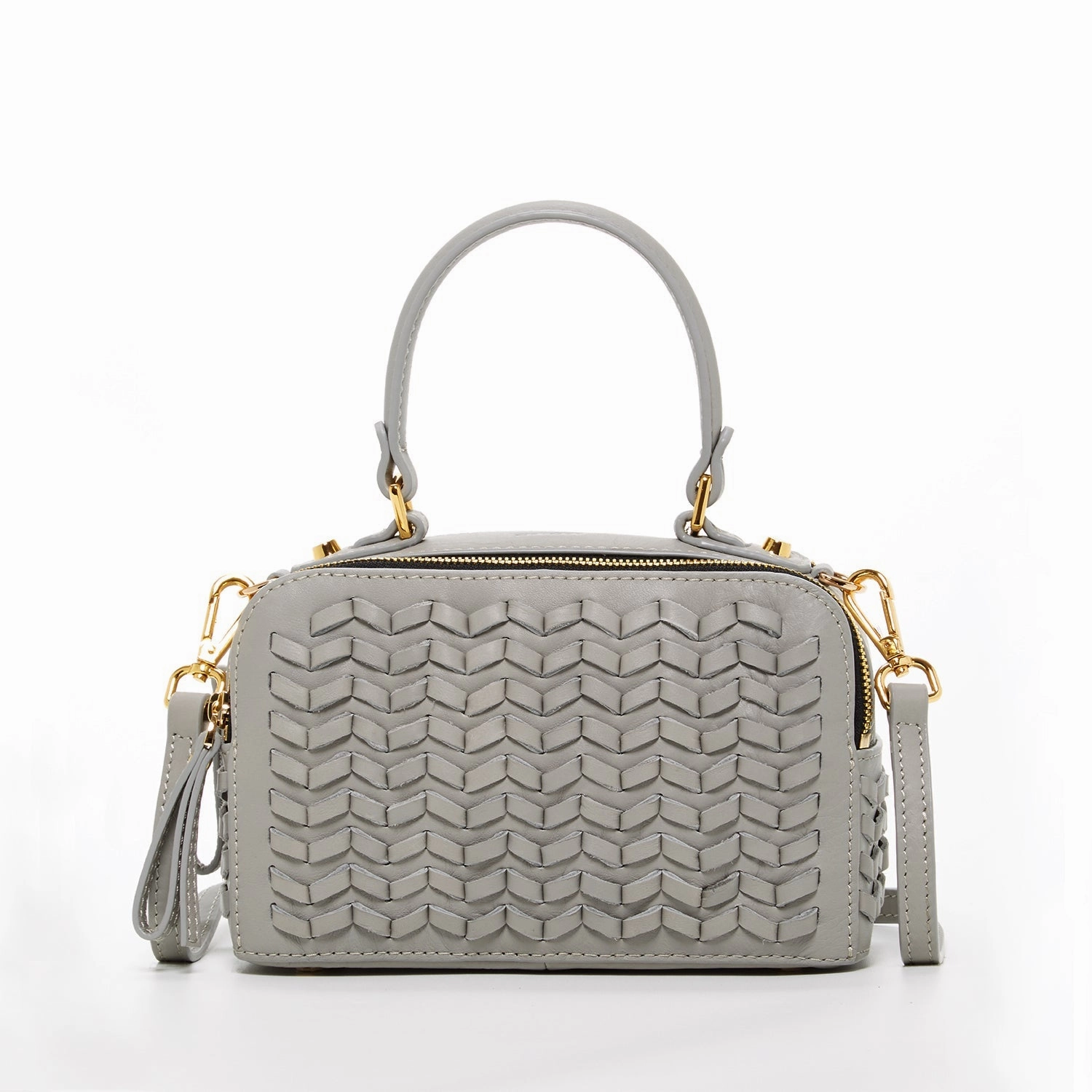 Kayla Light Gray Weave Leather Satchel Crossbody Shoulder Bag
