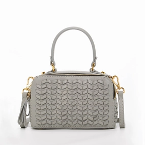 Kayla Light Gray Weave Leather Satchel Crossbody Shoulder Bag