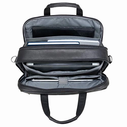 Kenneth Cole Reaction Resolute Men's Briefcase Full-Grain Colombian Leather 16" Laptop Portfolio Messenger Bag, Midnight Black, One Size