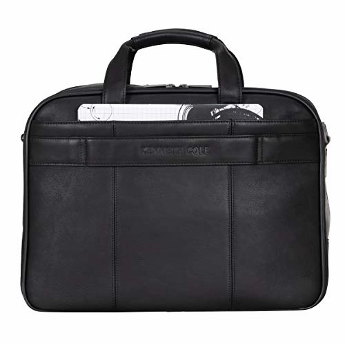 Kenneth Cole Reaction Resolute Men's Briefcase Full-Grain Colombian Leather 16" Laptop Portfolio Messenger Bag, Midnight Black, One Size