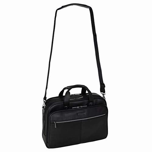 Kenneth Cole Reaction Resolute Men's Briefcase Full-Grain Colombian Leather 16" Laptop Portfolio Messenger Bag, Midnight Black, One Size