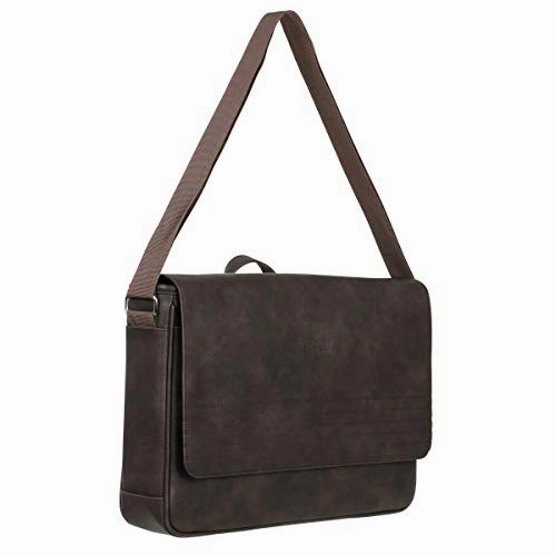 Kenneth Cole Reaction Travelier Satchel Messenger Vegan Leather Laptop Computer Shoulder Bags, Brown, Scored