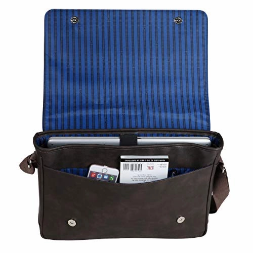 Kenneth Cole Reaction Travelier Satchel Messenger Vegan Leather Laptop Computer Shoulder Bags, Brown, Scored