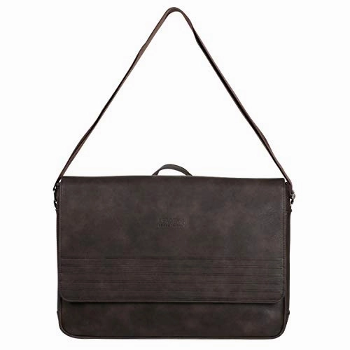 Kenneth Cole Reaction Travelier Satchel Messenger Vegan Leather Laptop Computer Shoulder Bags, Brown, Scored