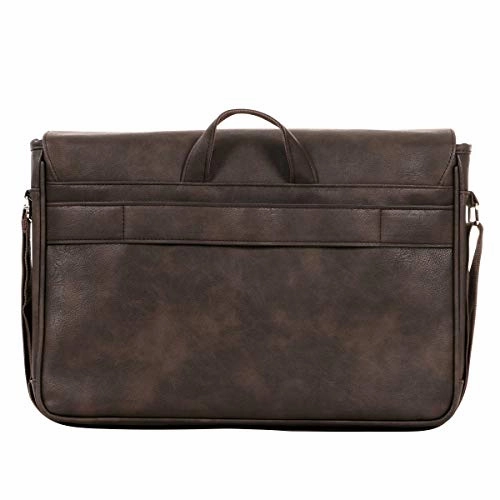Kenneth Cole Reaction Travelier Satchel Messenger Vegan Leather Laptop Computer Shoulder Bags, Brown, Scored