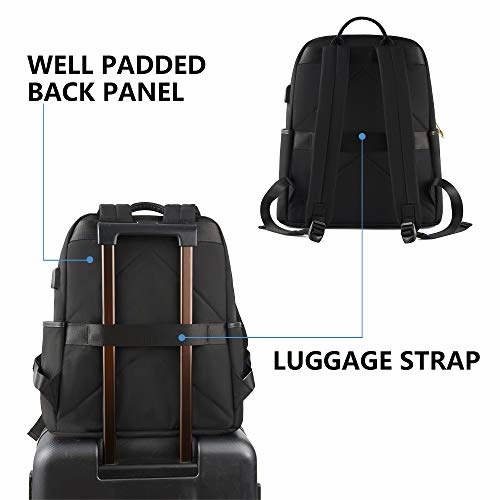 KROSER Laptop Backpack 15.6 Inch Fashion School Computer Backpack Water-Repellent Nylon Casual Daypack with USB Charging Port for Travel/Business/College/Women/Men-Black