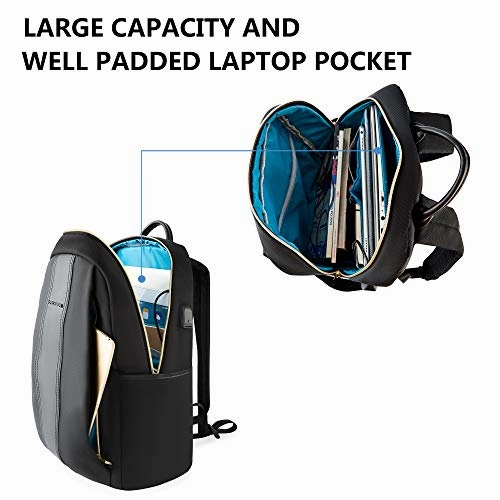KROSER Laptop Backpack 15.6 Inch Fashion School Computer Backpack Water-Repellent Nylon Casual Daypack with USB Charging Port for Travel/Business/College/Women/Men-Black