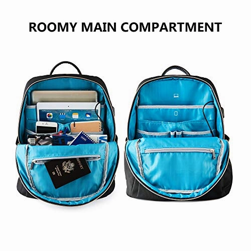 KROSER Laptop Backpack 15.6 Inch Fashion School Computer Backpack Water-Repellent Nylon Casual Daypack with USB Charging Port for Travel/Business/College/Women/Men-Black
