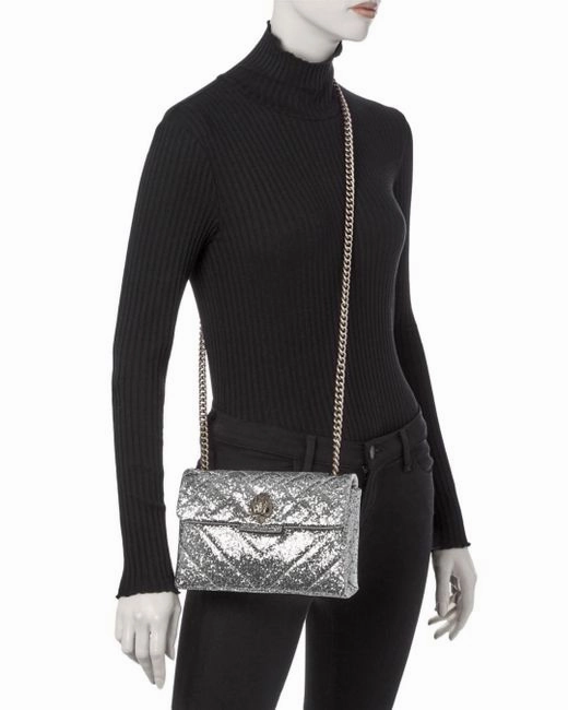 Kurt Geiger Medium Glitter Kensington crossbody bag-Silver