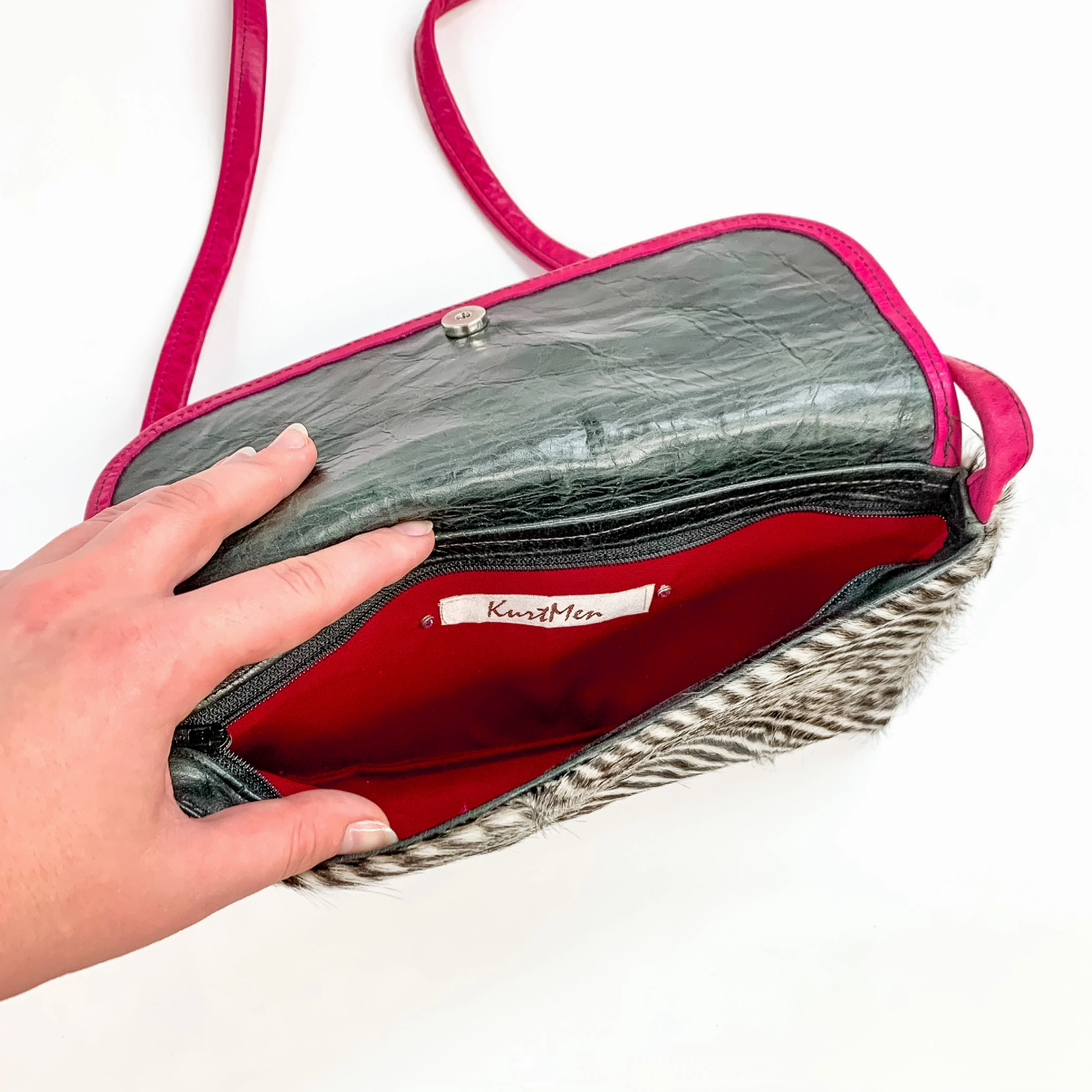 KurtMen Designs | Pink Crystal Cross Crocodile and Zebra Crossbody Clutch