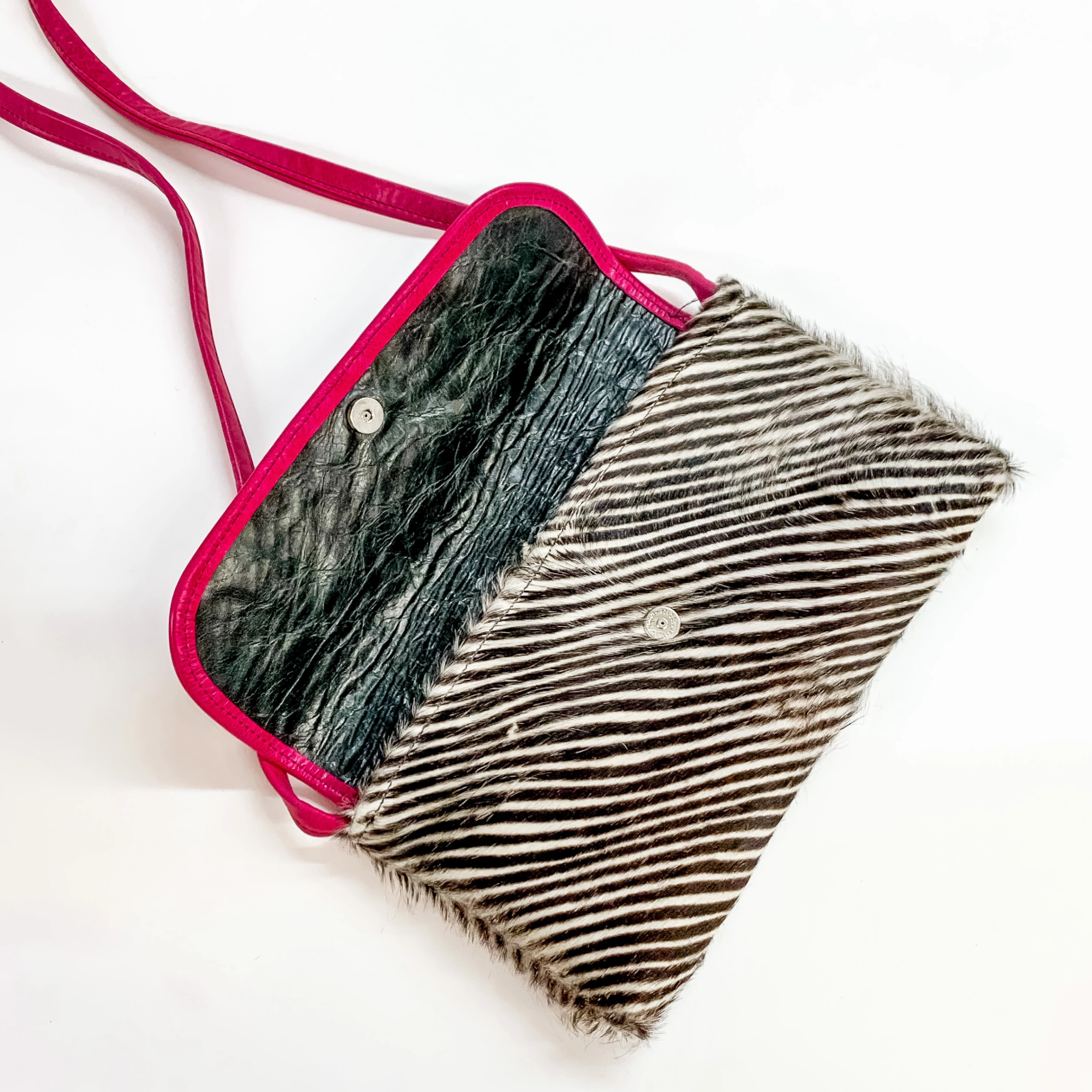 KurtMen Designs | Pink Crystal Cross Crocodile and Zebra Crossbody Clutch