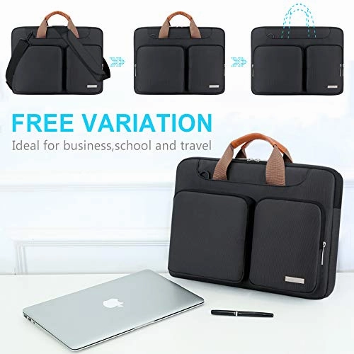 Lacdo 360 Protective Laptop Shoulder Bag Sleeve Case for 16-inch New MacBook Pro A2141 2019-2020, 15 inch Old MacBook Pro 2016-2019, 15" Microsoft Surface Book 3 2, Dell XPS 15, Water Repellent,Black