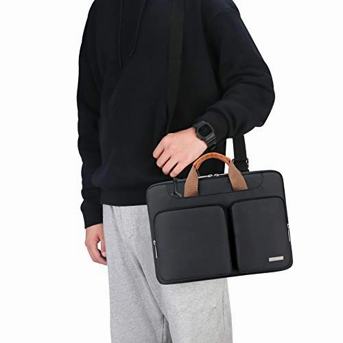 Lacdo 360 Protective Laptop Shoulder Bag Sleeve Case for 16-inch New MacBook Pro A2141 2019-2020, 15 inch Old MacBook Pro 2016-2019, 15" Microsoft Surface Book 3 2, Dell XPS 15, Water Repellent,Black