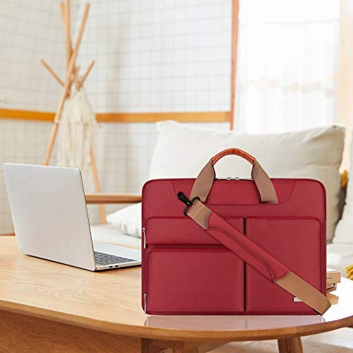 Lacdo 360 Protective Laptop Shoulder Bag Sleeve Case for 16 inch New MacBook Pro A2141 2019-2020, 15 Inch Old MacBook Pro 2016-2019, 15" Microsoft Surface Book 3 2, Dell XPS 15, Water Repellent, Red