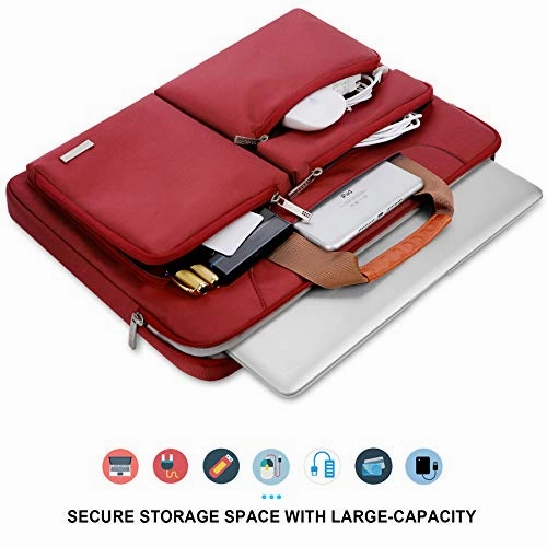 Lacdo 360 Protective Laptop Shoulder Bag Sleeve Case for 16 inch New MacBook Pro A2141 2019-2020, 15 Inch Old MacBook Pro 2016-2019, 15" Microsoft Surface Book 3 2, Dell XPS 15, Water Repellent, Red