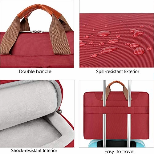 Lacdo 360 Protective Laptop Shoulder Bag Sleeve Case for 16 inch New MacBook Pro A2141 2019-2020, 15 Inch Old MacBook Pro 2016-2019, 15" Microsoft Surface Book 3 2, Dell XPS 15, Water Repellent, Red