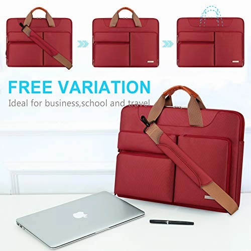 Lacdo 360 Protective Laptop Shoulder Bag Sleeve Case for 16 inch New MacBook Pro A2141 2019-2020, 15 Inch Old MacBook Pro 2016-2019, 15" Microsoft Surface Book 3 2, Dell XPS 15, Water Repellent, Red